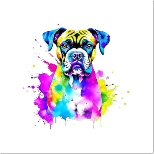 Colorful Boxer Dog Splatter Art - Energetic Canine Delight Posters and Art